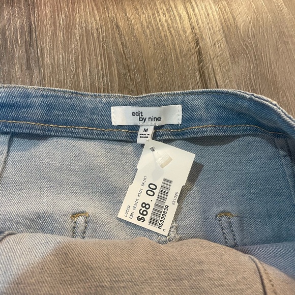 Edit by nine button down denim midi skirt high slit, medium, stretch denim,NWT - Picture 7 of 10